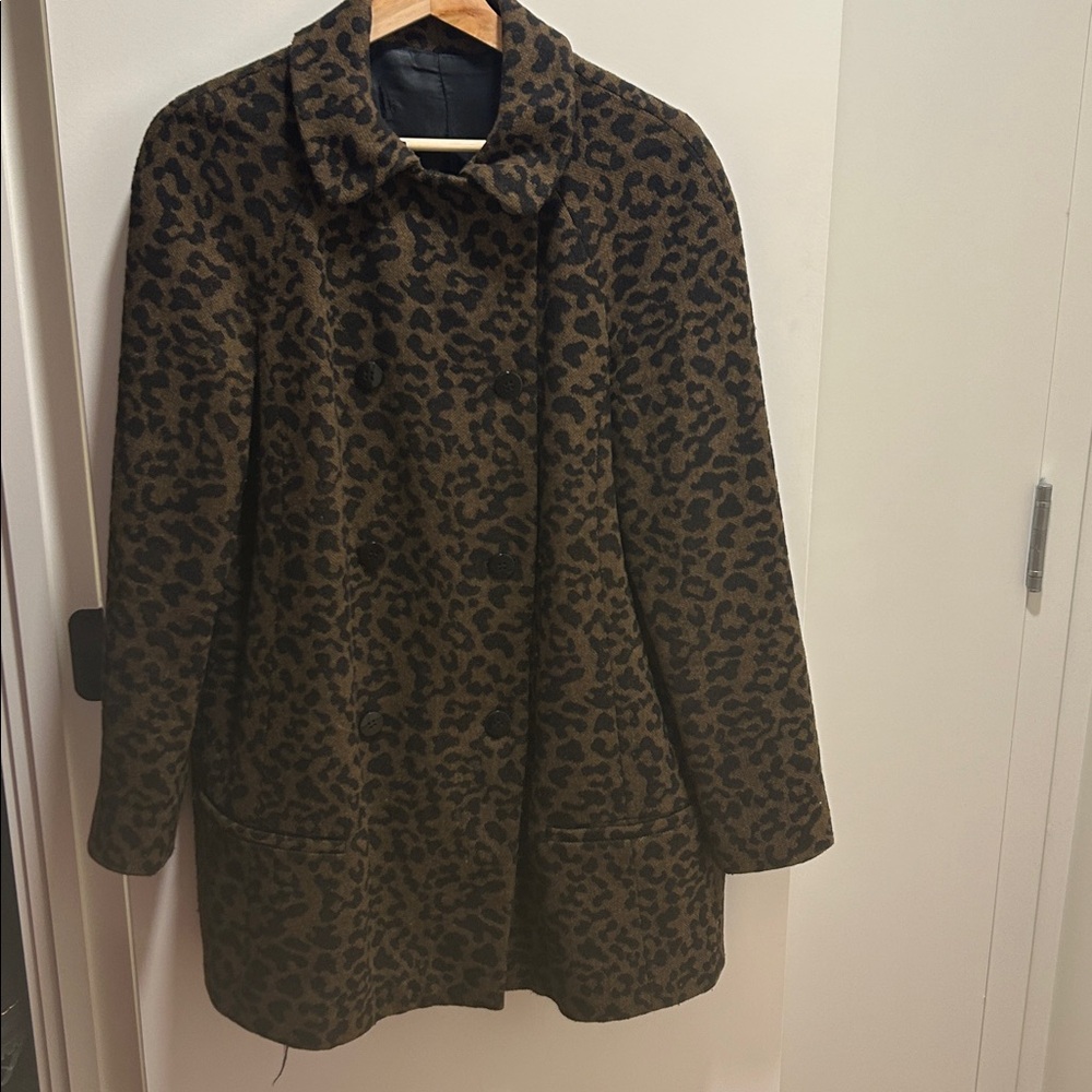 Zara Wool Blend Leopard Pea Coat